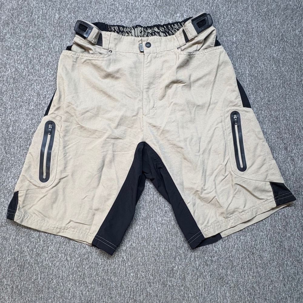 Zoic Mens Mountain Bike Shorts Tan Black XL Cargo MTB Cycling Pockets Adjustable
